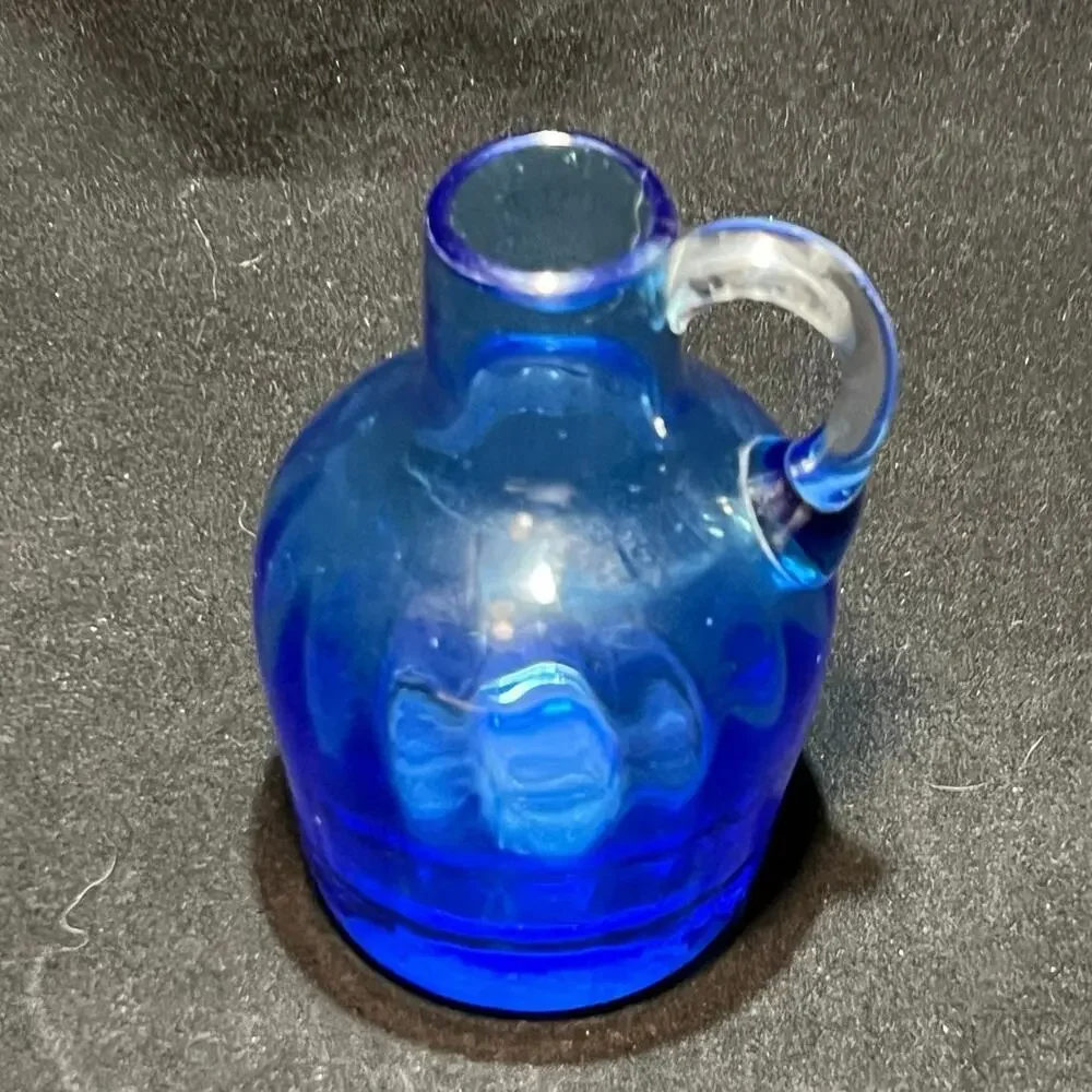 Vintage Cobalt Blue Jug with a Clear Handle, 4 in.